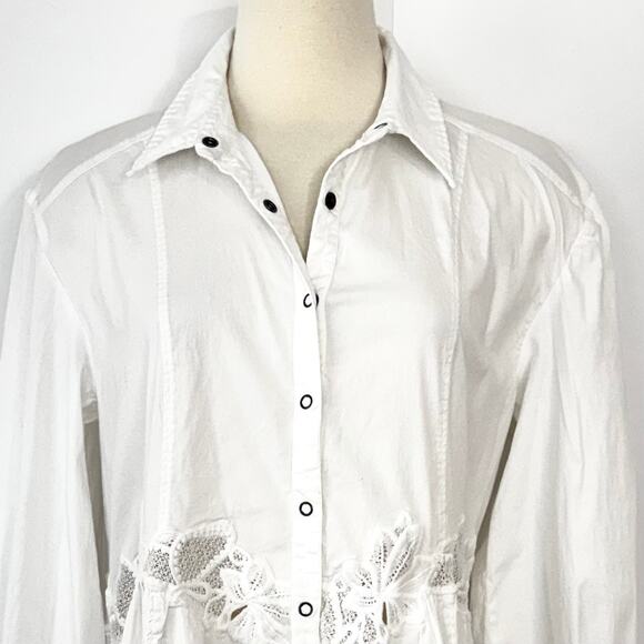 Free People Constance Mini Dress Embroidery Button-Up Long Sleeve Cotton White M - Picture 5 of 14